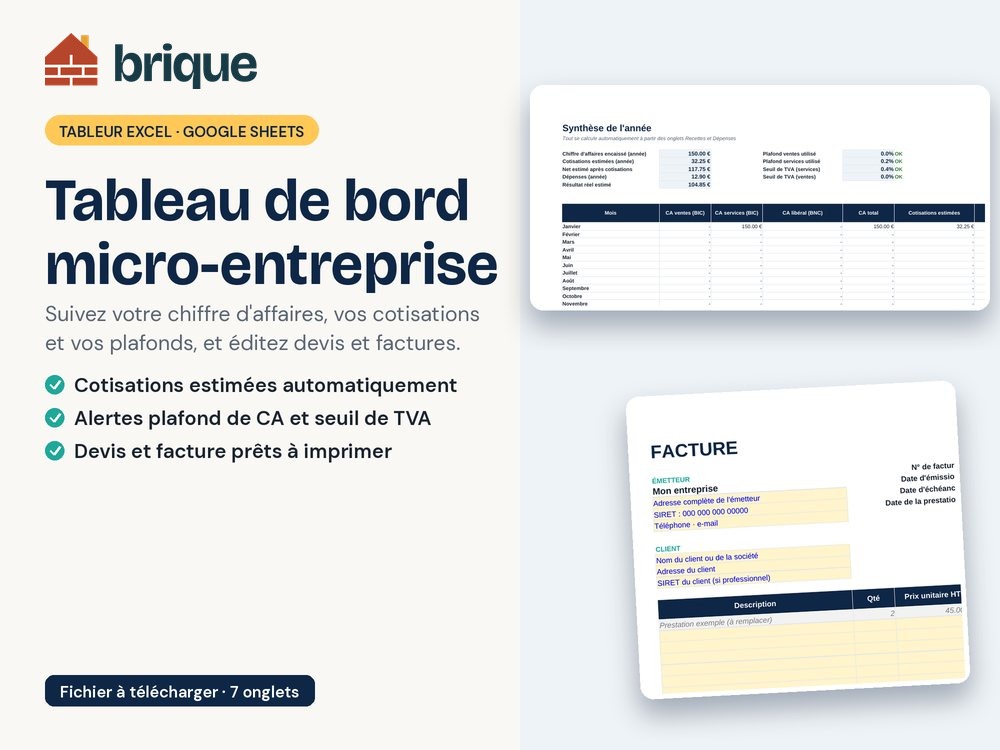Tableur Tableau de bord micro-entreprise